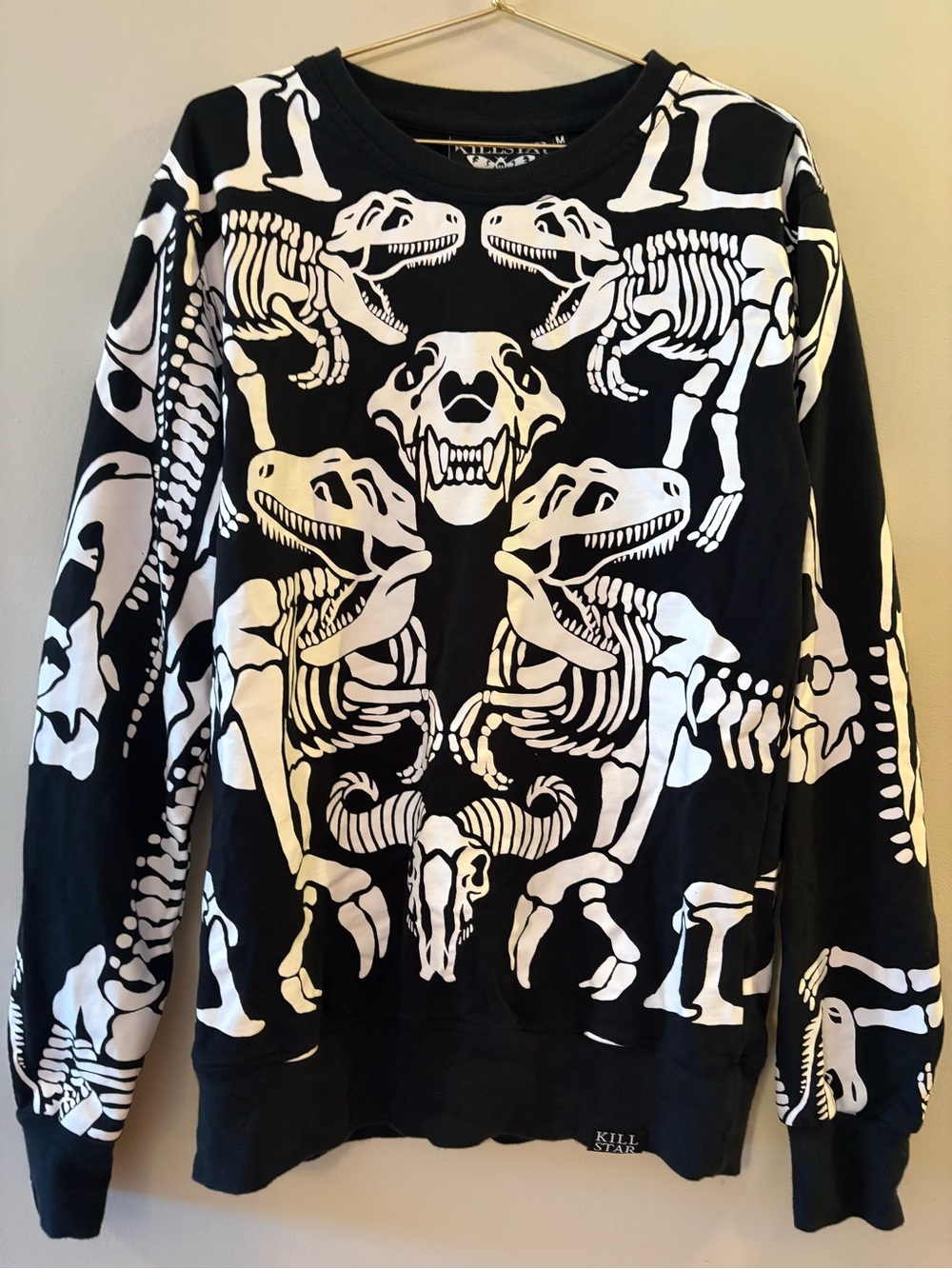 Killstar Dino Dinosaur Skeleton Skull Crewneck Sweatshirt, men’s Sz M